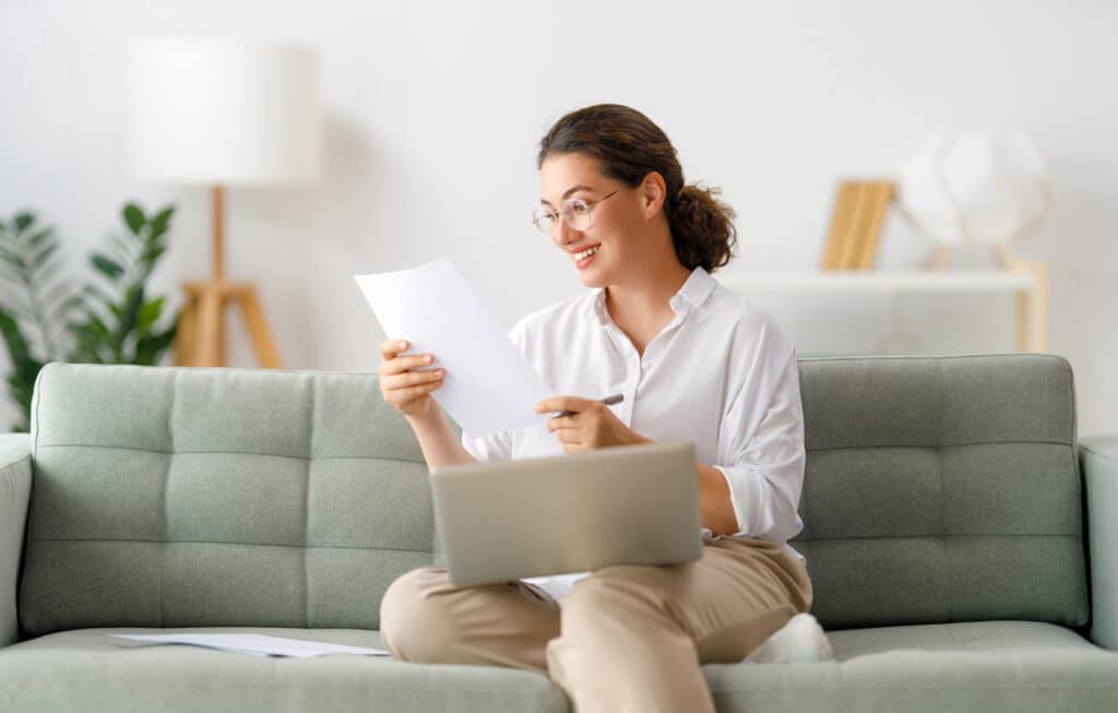 woman working on laptop at home